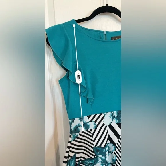 Teal and Black Floral Dress - Picture 4 of 5